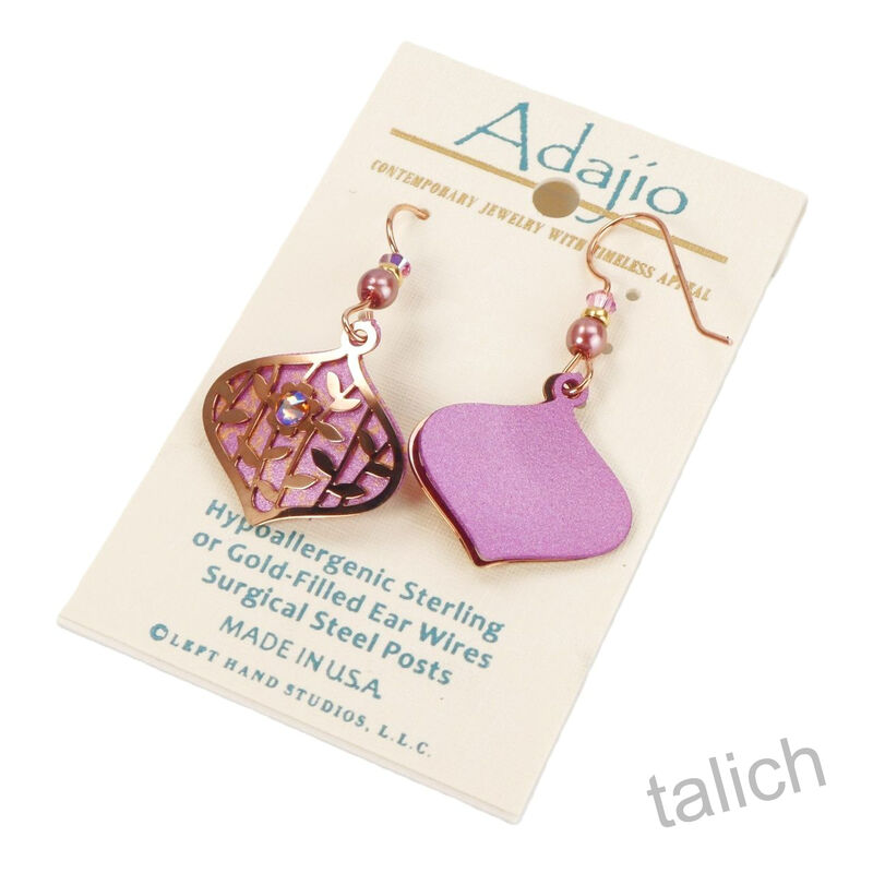 Adajio Earrings - Pink Deco Teardrop with Shiny Rose Gold Tone Leaves and Flowers - product image 