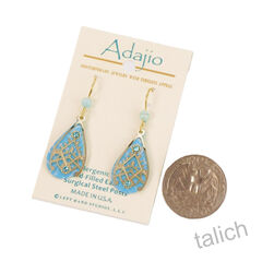Adajio Earrings - Blue Teardrop with Shiny Gold Plated Overlay - product images 4 of 5