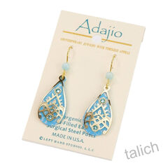Adajio Earrings - Blue Teardrop with Shiny Gold Plated Overlay - product images 3 of 5