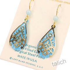 Adajio Earrings - Blue Teardrop with Shiny Gold Plated Overlay - product images 2 of 5