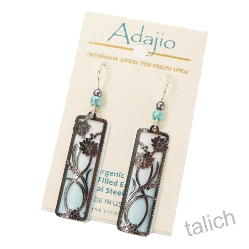Adajio Earrings - Soft blue and white column with black floral overlay - product image 