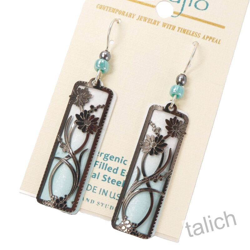 Adajio Earrings - Soft blue and white column with black floral overlay - product image 