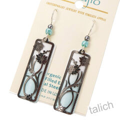 Adajio Earrings - Soft blue and white column with black floral overlay - product images 2 of 4