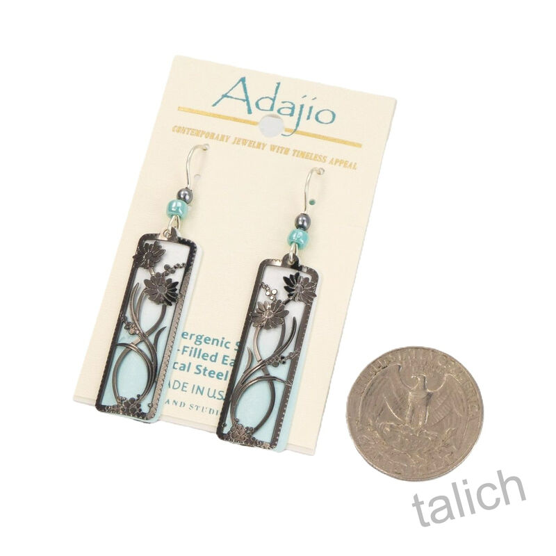 Adajio Earrings - Soft blue and white column with black floral overlay - product image 