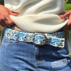 Jenny Krauss Blue Serenade Floral Embroidered Wool Belt - product images 7 of 12