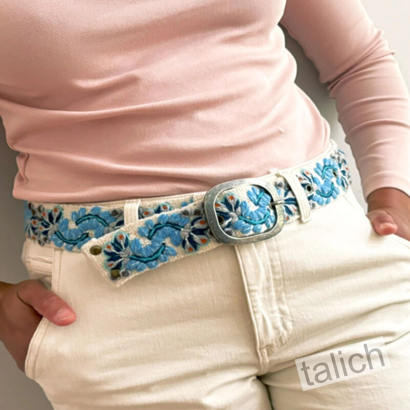 Jenny Krauss Blue Serenade Floral Embroidered Wool Belt - product image 