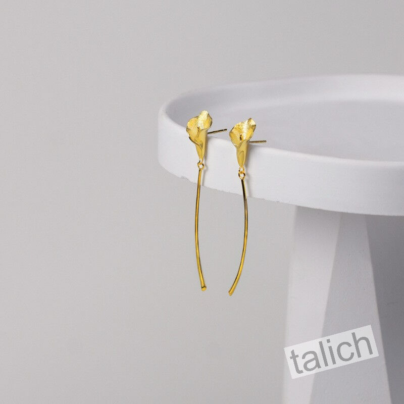 Sterling Silver Long Stem Calla Lily Flower Earrings - product image 