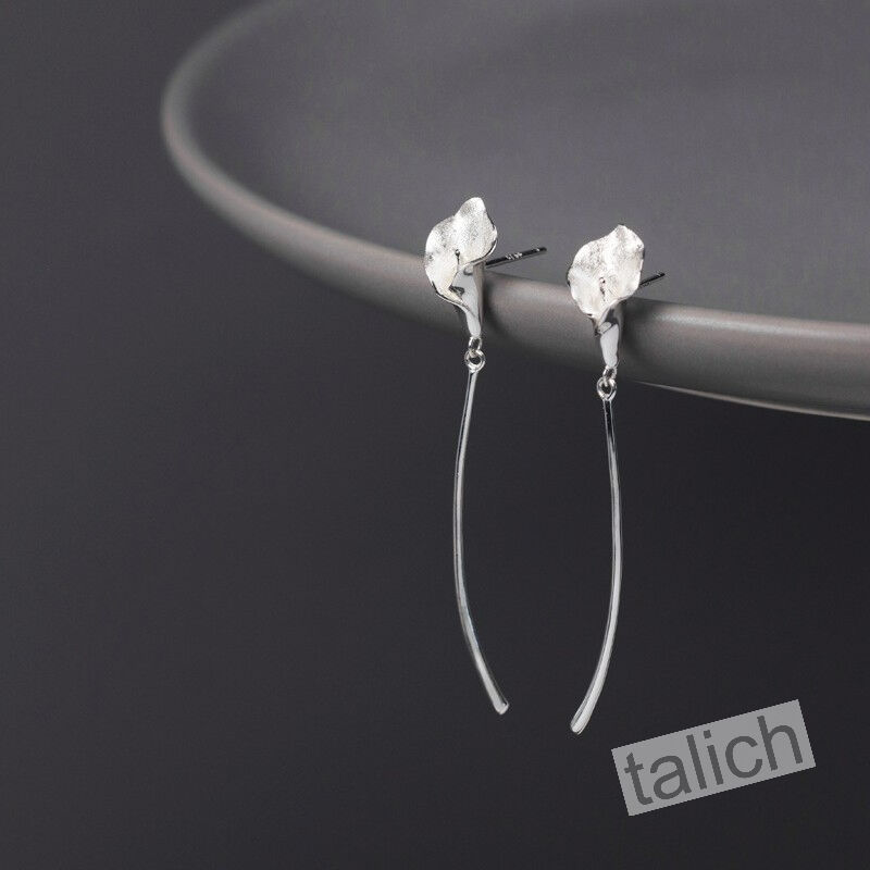 Sterling Silver Long Stem Calla Lily Flower Earrings - product image 