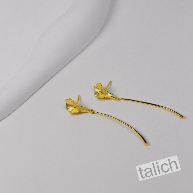 Sterling Silver Long Stem Calla Lily Flower Earrings - product image 