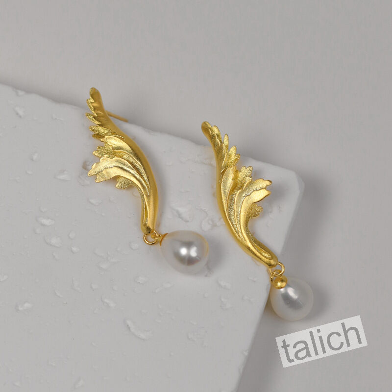 Sterling Silver Acanthus Scroll Earrings with Pearl - product image 