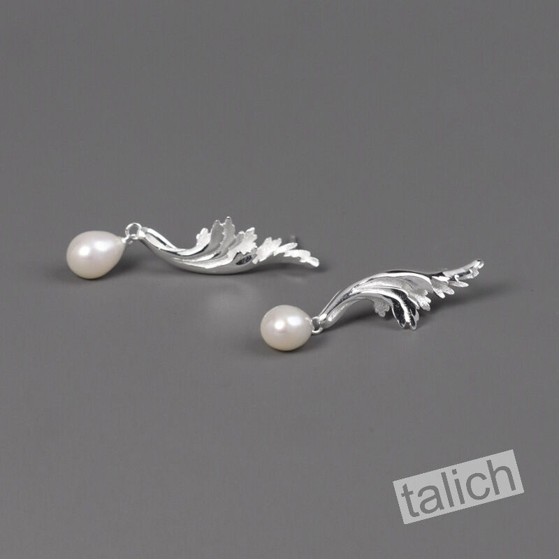 Sterling Silver Acanthus Scroll Earrings with Pearl - product image 