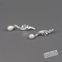 Sterling Silver Acanthus Scroll Earrings with Pearl - product images 5 of 6