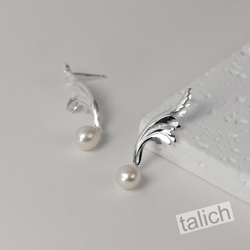 Sterling Silver Acanthus Scroll Earrings with Pearl - product image 