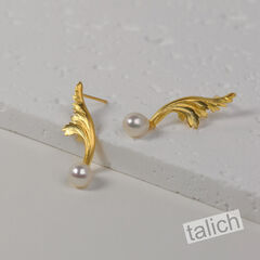Sterling Silver Acanthus Scroll Earrings with Pearl - product images 4 of 6