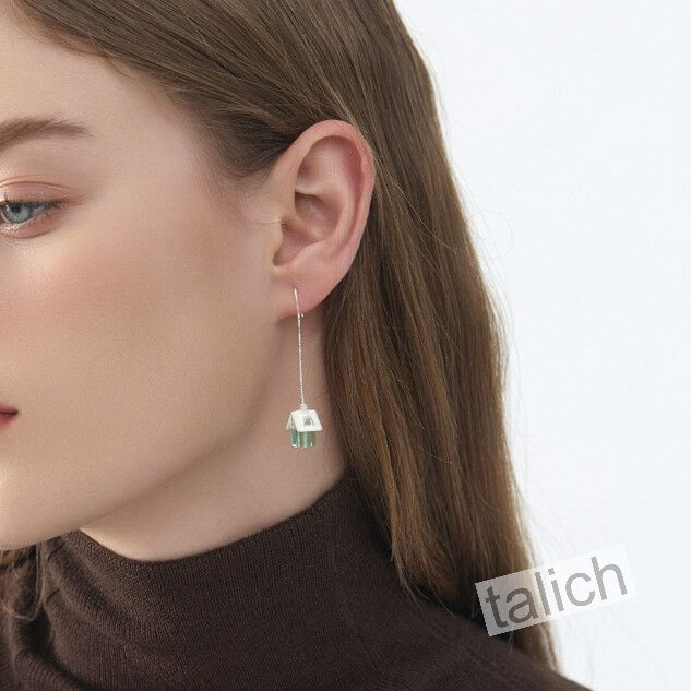 Gold Plated or Sterling Silver Little House Long Threader Earrings  - product image 