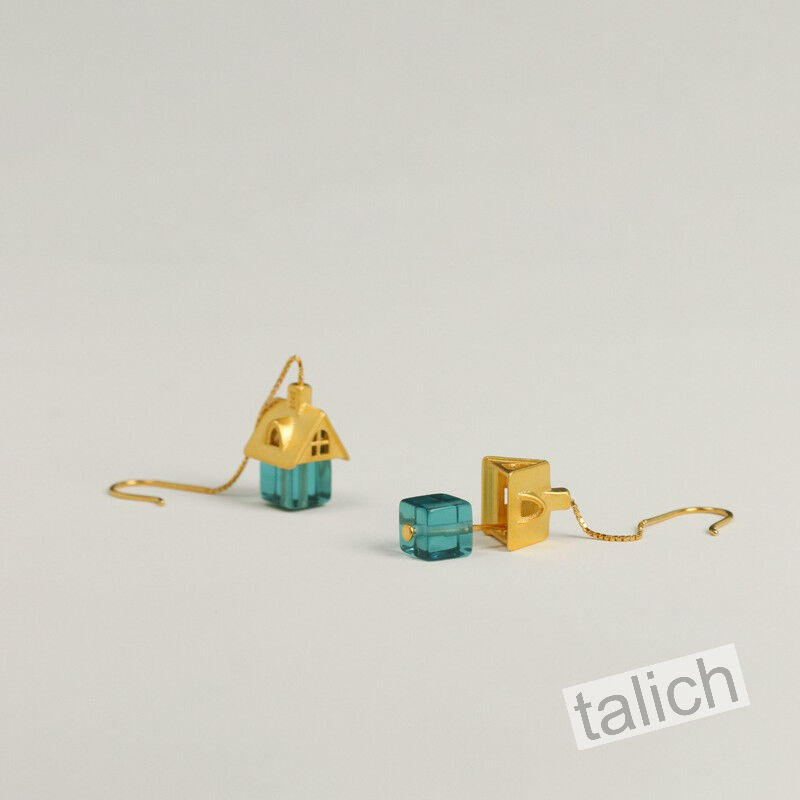 Gold Plated or Sterling Silver Little House Long Threader Earrings  - product image 