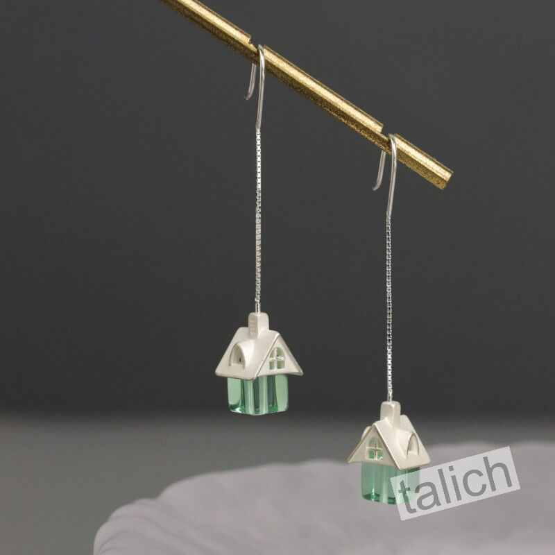 Gold Plated or Sterling Silver Little House Long Threader Earrings  - product image 