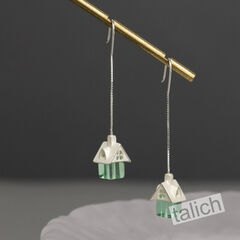 Gold Plated or Sterling Silver Little House Long Threader Earrings  - product images 9 of 11