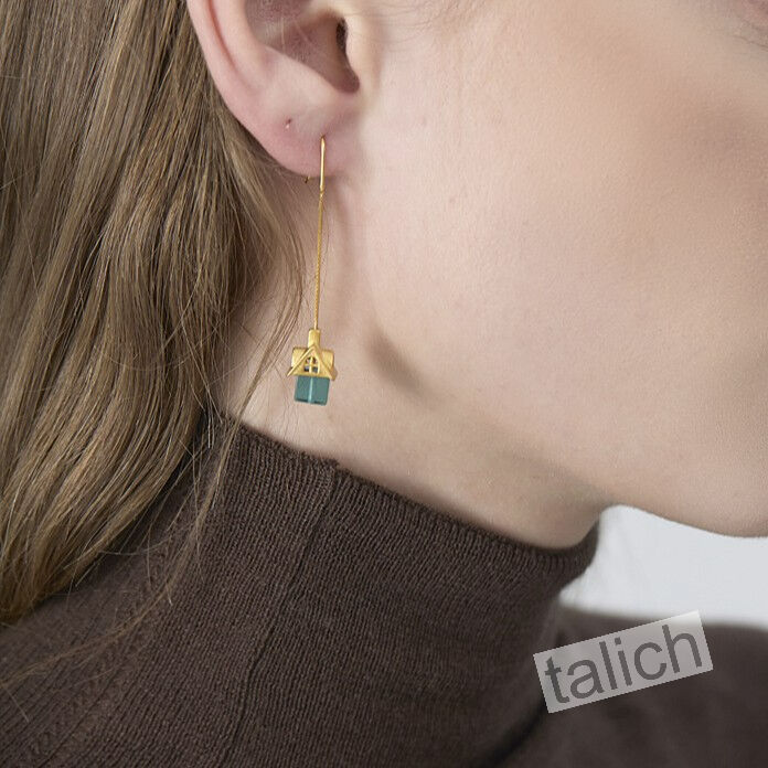 Gold Plated or Sterling Silver Little House Long Threader Earrings  - product image 