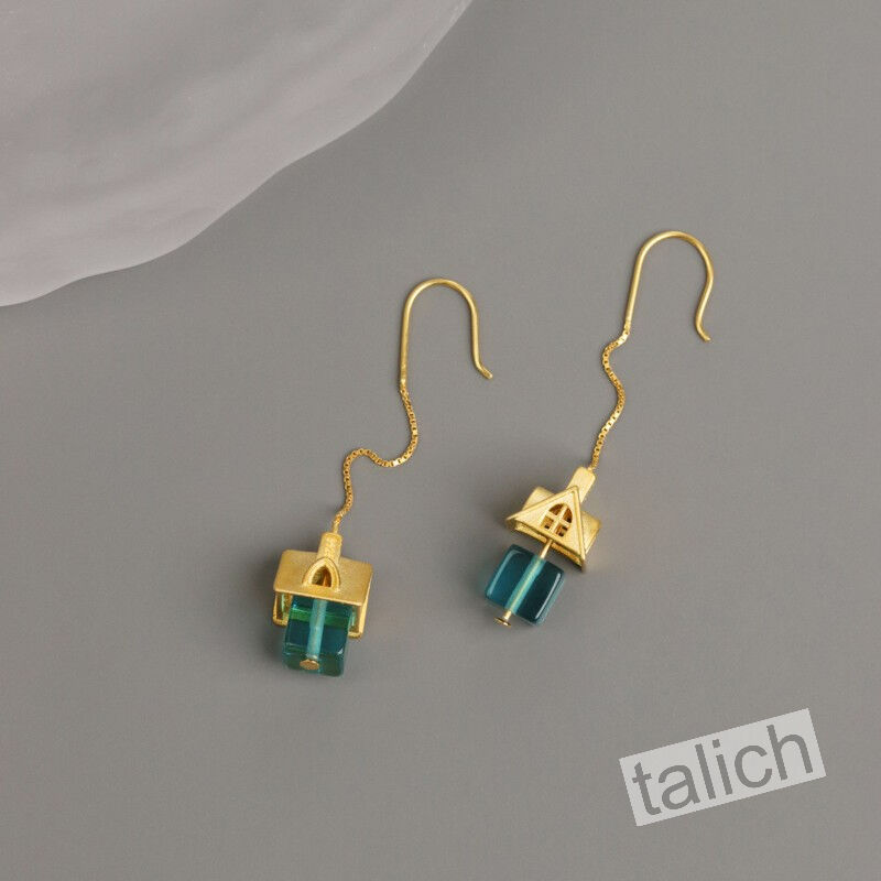 Gold Plated or Sterling Silver Little House Long Threader Earrings  - product image 