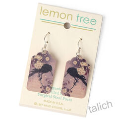 Lemon Tree - Etched Brass Earrings with Raven on Blossom Branch Print  - product images 2 of 5