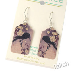 Lemon Tree - Etched Brass Earrings with Raven on Blossom Branch Print  - product images 3 of 5