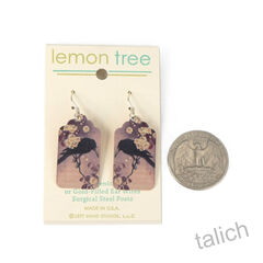 Lemon Tree - Etched Brass Earrings with Raven on Blossom Branch Print  - product images 5 of 5