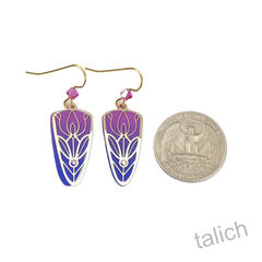 Adajio Earrings - Pink and Blue Trowel Shape with Shiny Gold Plated Tulip Floral Overlay - product images 4 of 4