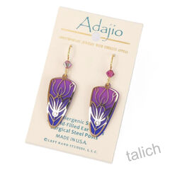 Adajio Earrings - Pink and Blue Trowel Shape with Shiny Gold Plated Tulip Floral Overlay - product images 2 of 4