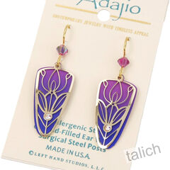 Adajio Earrings - Pink and Blue Trowel Shape with Shiny Gold Plated Tulip Floral Overlay - product images 3 of 4