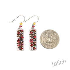 Adajio Earrings - Warm Silver Column with Red and Tan Fern Leaf - product images 4 of 4