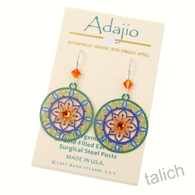Adajio Earrings - Mandala in Green, Blue, and Orange - product image 