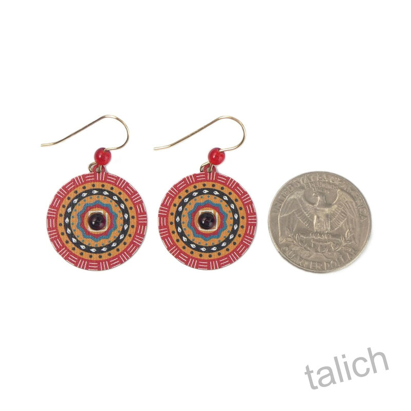 Adajio Earrings - Multicolor Tribal Disc with Red Bead - product image 