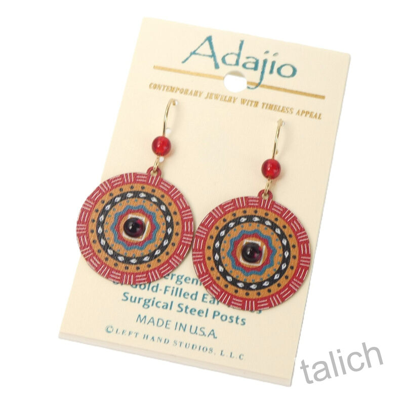 Adajio Earrings - Multicolor Tribal Disc with Red Bead - product image 
