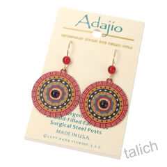 Adajio Earrings - Multicolor Tribal Disc with Red Bead - product images 2 of 4