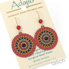 Adajio Earrings - Multicolor Tribal Disc with Red Bead - product images 3 of 4
