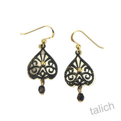 Adajio Earrings - Gold and Black Scroll Teardrop with Bead - product images 1 of 4
