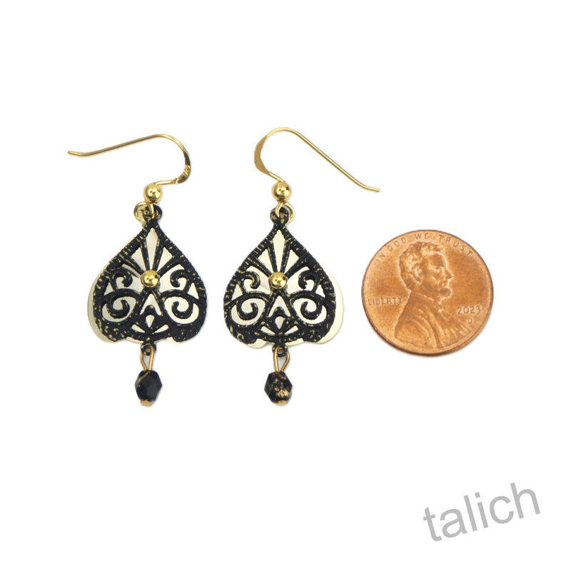 Adajio Earrings - Gold and Black Scroll Teardrop with Bead - product image 