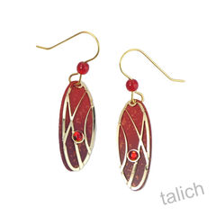 Adajio Earrings - Red Ombre Oval with Shiny Gold Abstract Filigree & Bead - product images 1 of 4