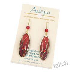 Adajio Earrings - Red Ombre Oval with Shiny Gold Abstract Filigree & Bead - product images 2 of 4
