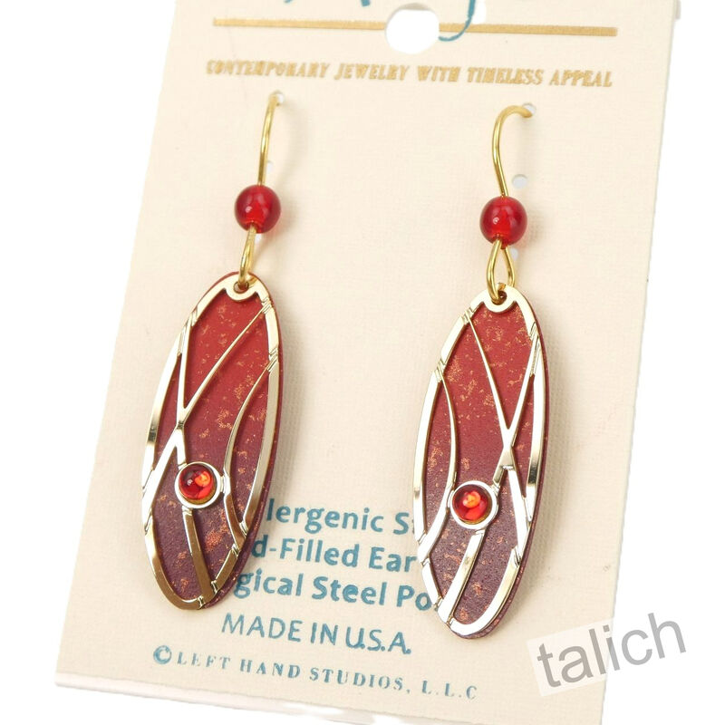 Adajio Earrings - Red Ombre Oval with Shiny Gold Abstract Filigree &amp; Bead - product image 