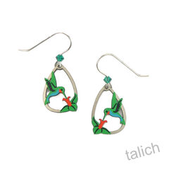 Sienna Sky Earrings - Fiery-Throated Hummingbird with Flower - product images 1 of 4
