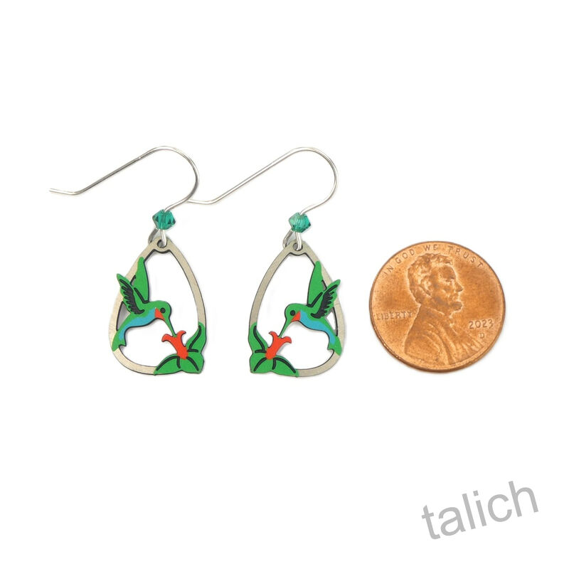 Sienna Sky Earrings - Fiery-Throated Hummingbird with Flower - product image 