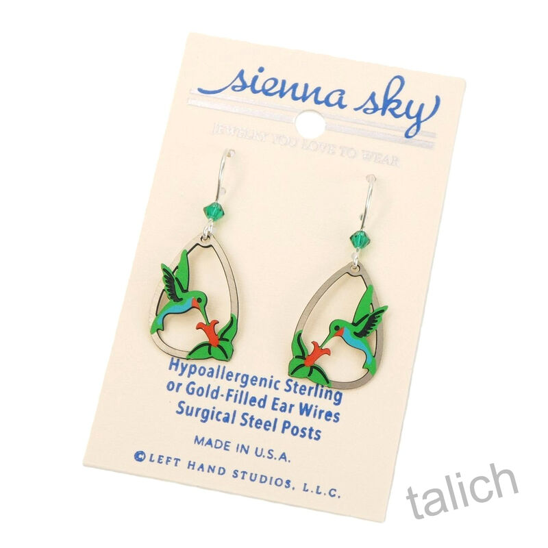 Sienna Sky Earrings - Fiery-Throated Hummingbird with Flower - product image 