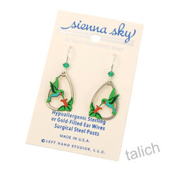 Sienna Sky Earrings - Fiery-Throated Hummingbird with Flower - product images 2 of 4