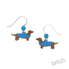 Sienna Sky Earrings - Dachshund in Blue Sweater - product images 1 of 4