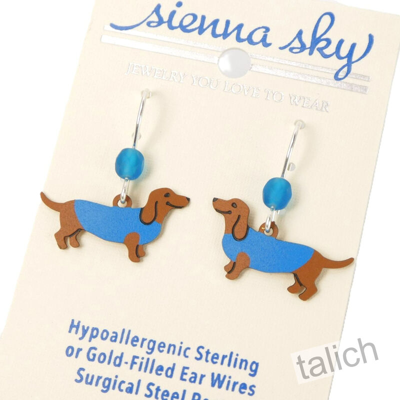 Sienna Sky Earrings - Dachshund in Blue Sweater - product image 