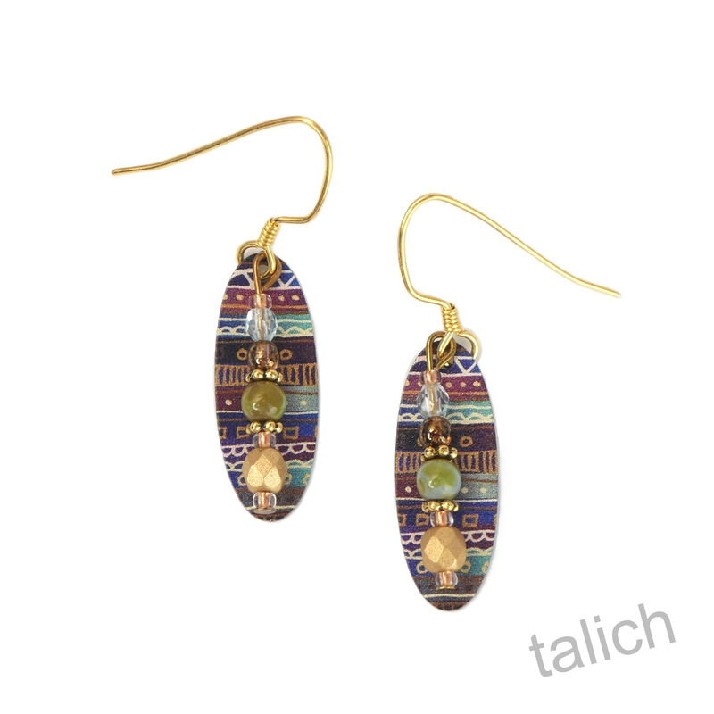 Lemon Tree Earrings - Tribal Print Oval with Bead Drop - product image 