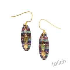 Lemon Tree Earrings - Tribal Print Oval with Bead Drop - product images 1 of 4
