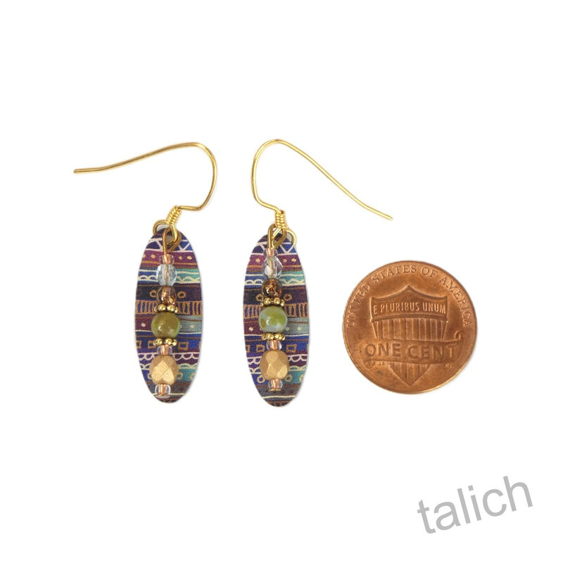 Lemon Tree Earrings - Tribal Print Oval with Bead Drop - product image 